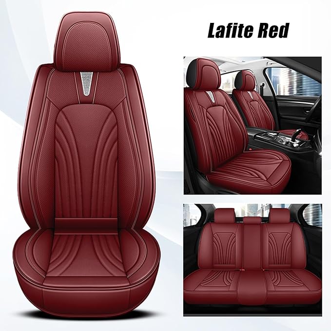 Car Seat Covers Full Set for 5 Seats - Nappa Leather 3D Foam Back Support, Super Breathable, All Season Car Seat Cushion with Storage Bags, Universal Fit for Most Cars, Colour- Burgundy