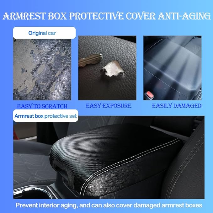 CHEAYAR Leather Car Auto Center Console Armrest Cushion for Toyota Tacoma Accessories 2016-2018 2019 2020 American Flag (Carbon Fiber Pattern-Leather)