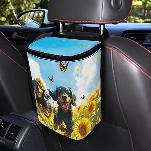 Cute Dog Car Trash Can Easy Installation Vehicle Trash Can for SUV Truck Van Leak Proof Vehicle Trash Can Hanging Car Interior Accessory Fit Most Cars, Trucks, SUVS, or Vans
