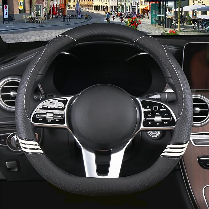 Cute Steering Wheel Cover D Shape for Women Men Breathable Universal 15 inch,Black