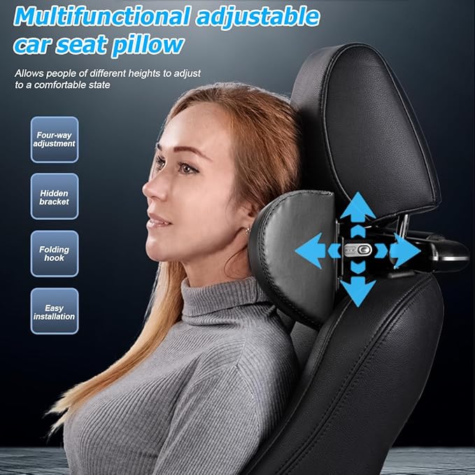 Mandark Car Neck Pillow, Memory Foam Vehicles Adjustable Support Headrest Pillow with Hook ＆ Tablet Phone Holder Mount, Multifunctional Auto Interior Accessories, Universal for SUV RV Truck (Brown)