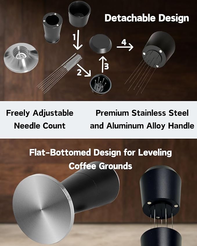 Espresso Tamper 51/53/58mm Magnetic WDT Tool 2 in 1 Accessories, Barista Coffee Tamper Kit with Distribution Tool Dosing Funnel Puck Screen, Stainless Steel Flat Base (58mm)