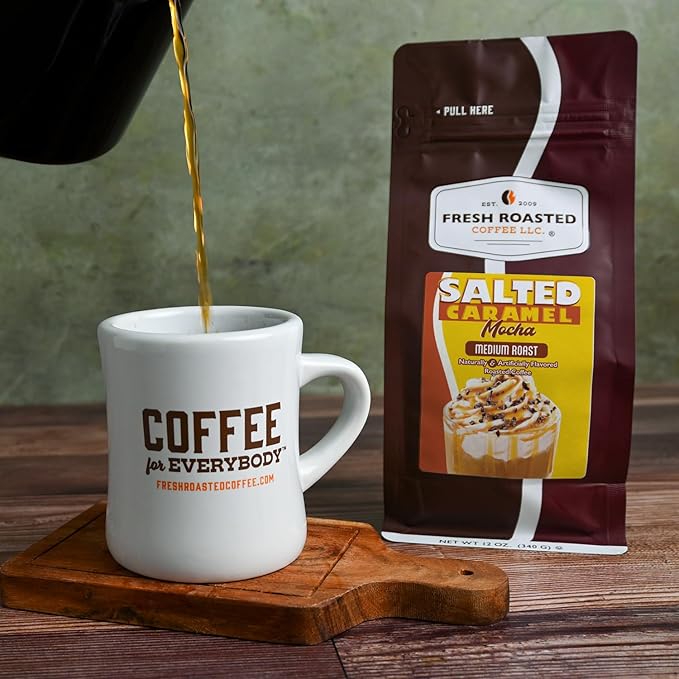 Fresh Roasted Coffee, Salted Caramel Mocha Flavored Coffee, 12 oz, Medium Roast, Kosher, Ground