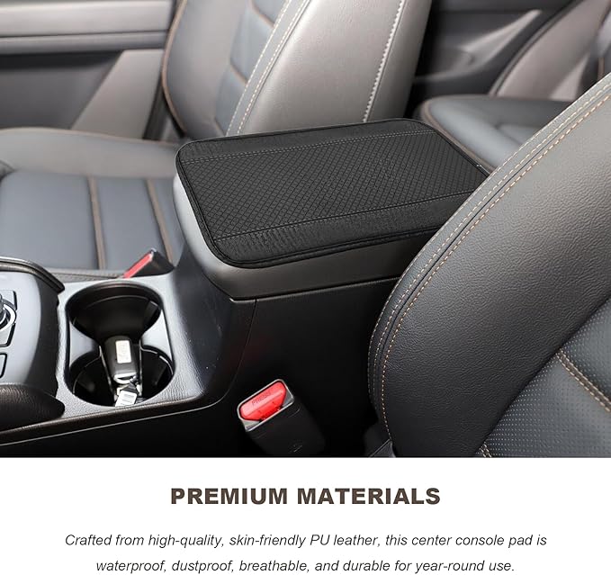Car Armrest Storage Box Mat, Leather Embossing Auto Center Console Cushion Protective Pad, Anti-Scratch Waterproof Armrest Seat Box Protector for Most Cars Trucks SUVs (Black & Gray)