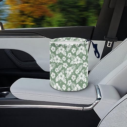 Tropical Floral Car Trash Can Collapsible Accessories Trash Can of Cars, Easy to Clean Car Garbage Accessory Car Interior Decoration
