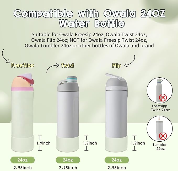 2PCS Silicone Water Bottle Boot, Compatible with Owala 24oz 32oz 40oz, Protective Anti-Scratch & Anti-Dent No Noise Sleeve Cover for FreeSip/Twist/Flip Water Bottles (Coastal Mist, 24oz)