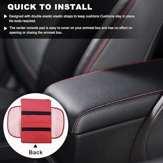 Car Center Console Cover, Waterproof Leather Auto Armrest Box Protector Elbow Pillow with Storage Pocket, Comfortable Memory Foam Arm Rest Box Cushion Pad, Car Accessories (Red)