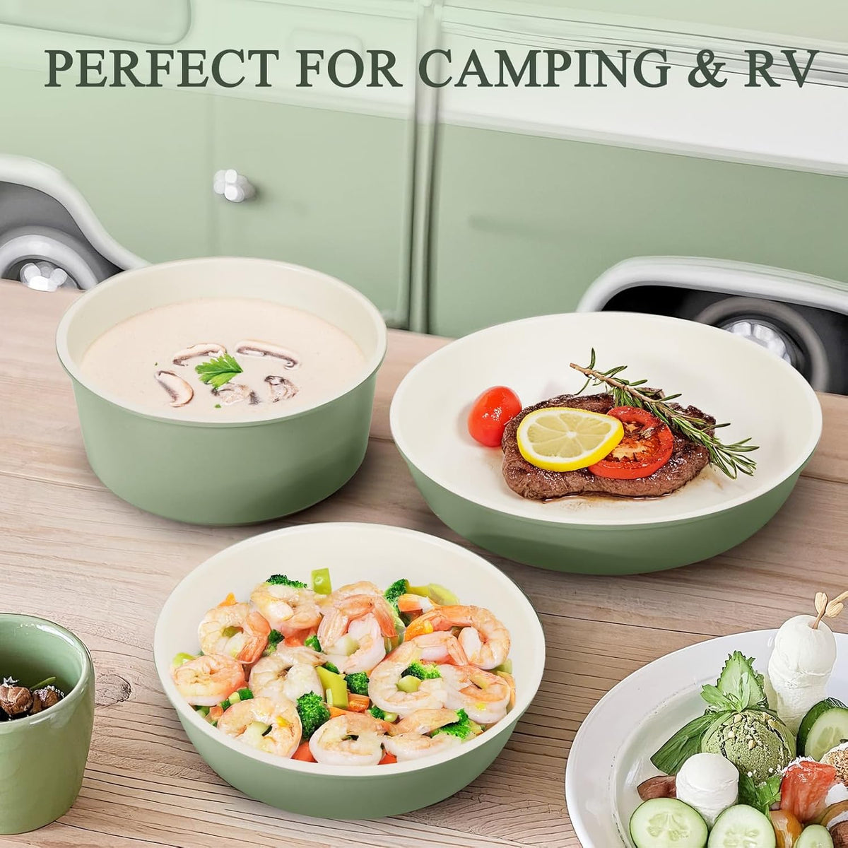 KIKCOIN Pots and Pans Set Nonstick, Ceramic Cookware Set Detachable Handle, Induction Kitchen Cookware Set with Removable Handle, Healthy Non Stick RV Cookware, Dishwasher ＆ Oven Safe, PFOA Free