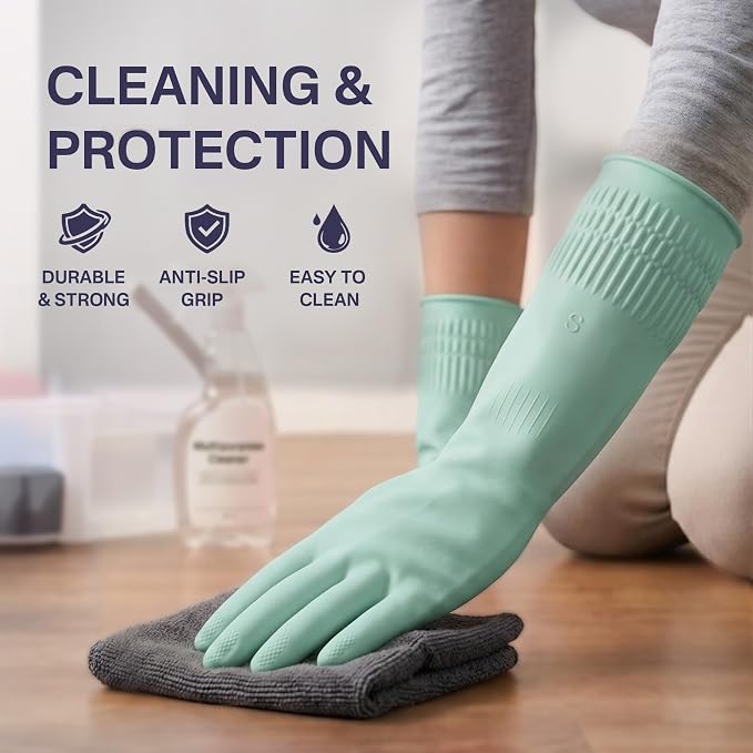 Rubber Dishwashing Gloves, Reusable Cleaning Dish Gloves for Kitchen, Long Cuff for Washing Dishes