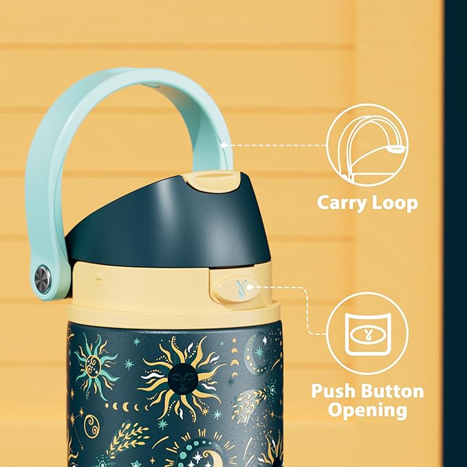 24 oz Insulated Water Bottle with Straw: Meoky Stainless Steel Metal Water Bottle with 2-in-1 Lid - Leak Proof, Cold for 24 Hours, Protective Silicone Base, BPA-Free for Sports Travel Car, Tarot