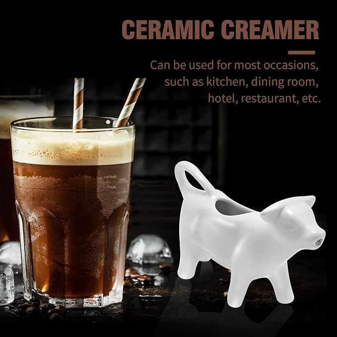 Ceramic Cow Shape Creamer and Sauce Jug, 100ML Mini Milk Pitcher for Coffee, Tea, Kitchen