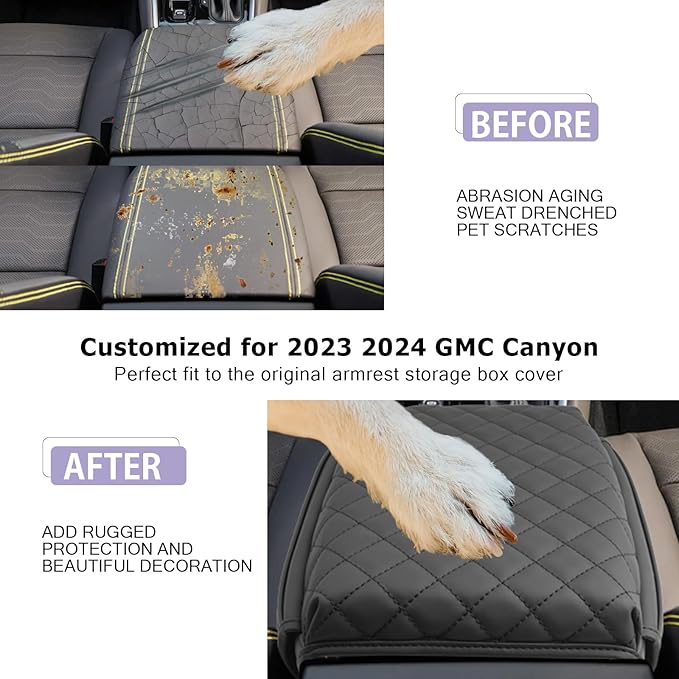 LUWU 2025 2026 Canyon Center Console Cover Compatible with 2023 2024 2025 2026 GMC Canyon & Chevrolet Colorado Accessories Armrest Cover Center Console Pad Armrest Console Cover (Thick Black)