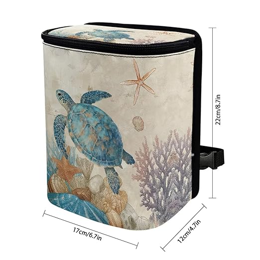 Sea Turtle Car Trash Can with Lid Leak Proof Multipurpose Vehicle Garbage Can Starfish Automotive Accessories Decor for Men Women