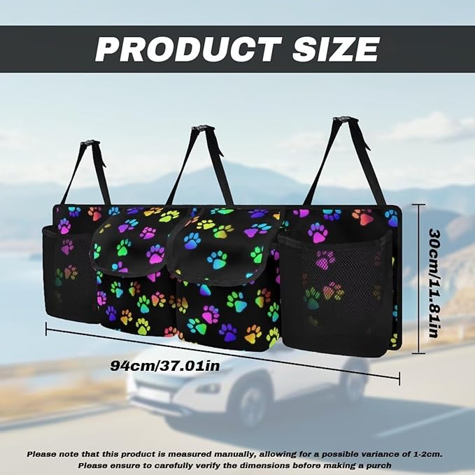 Rainbow Dog Paw Print Auto Hanging Seat Back Storage Waterproof Car Organization Women,Space Saving Expert