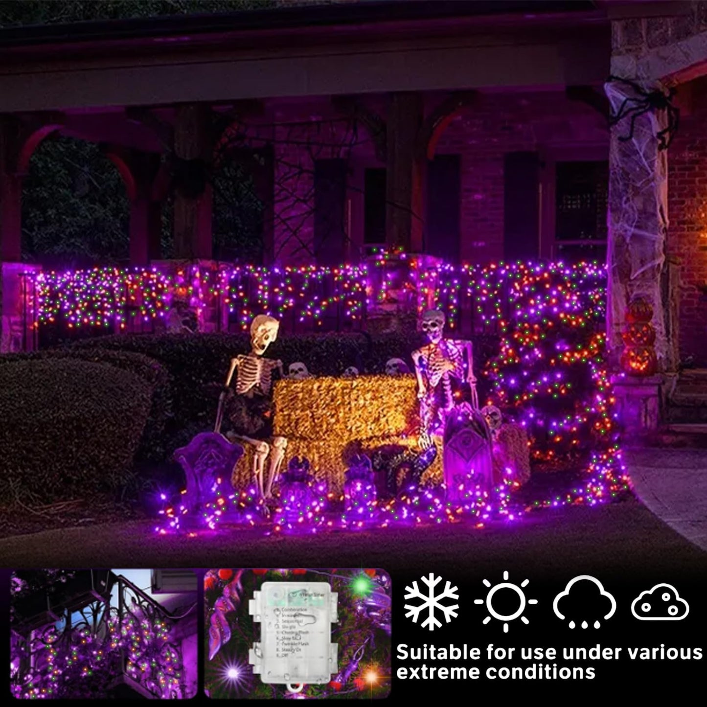 LAMPHOME 100 LED Fairy Lights Battery Operated Remote, 33FT, Plastic, Orange Purple Green, Model 0202002