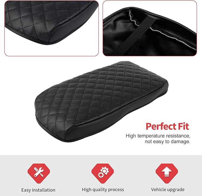 Jimen Center Console Cover Compatible with Chevrolet Colorado/GMC Canyon 2014-2022, Armrest Cushion Pad Cover, PU Leather (Black)