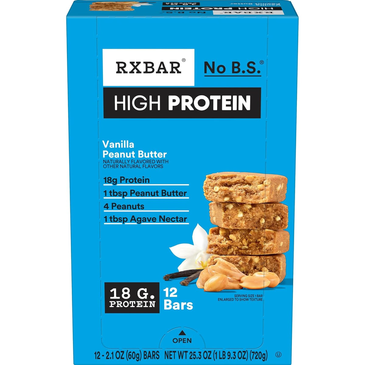 RXBAR High Protein Bars, Gluten Free, Protein Snacks, Vanilla Peanut Butter, 25.3oz Box (12 Bars)