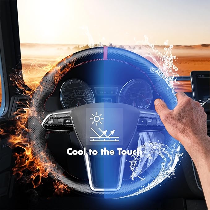 MEWANT Hand Stitch Steering Wheel Cover for Audi A6 2019-2022 A6 Allroad 2020-2022 A7 2019-2022 RS 6 Avant 2021-2022 RS 7 2021-2022 S6 2020-2022 Faux Leather PU Carbon Fiber DIY Interior Accessories