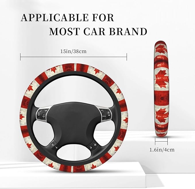 Canada Flag Universal Fit Steering Wheel Cover for Car, Truck, and SUV, Durable Steering Wheel Protection