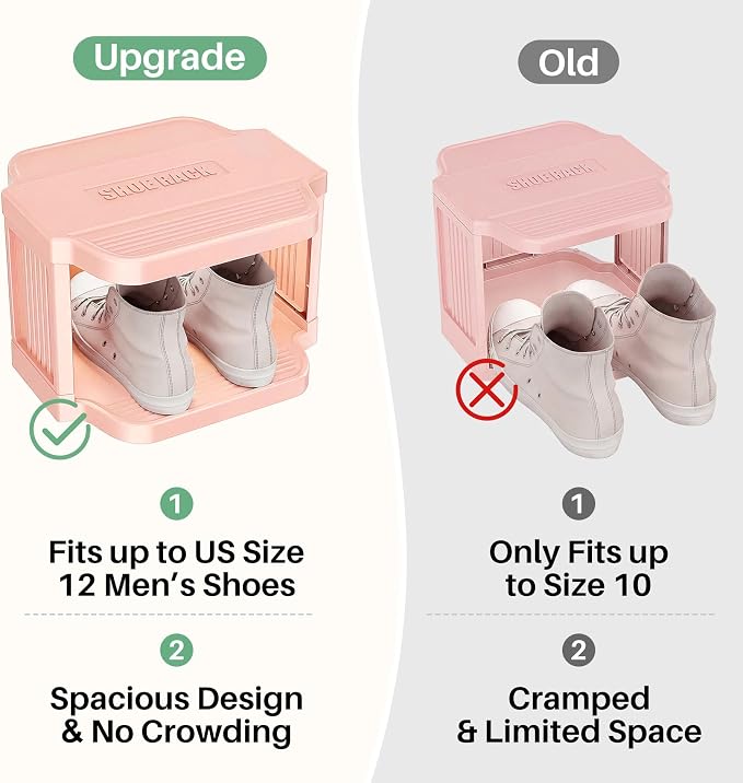 Kitstorack 8-Tier Vertical Plastic Shoe Rack, Freestanding Stackable Shoe Storage Organizer Cubes Shoe Shelf Tower or Small Closets and Tight Spaces, Pink