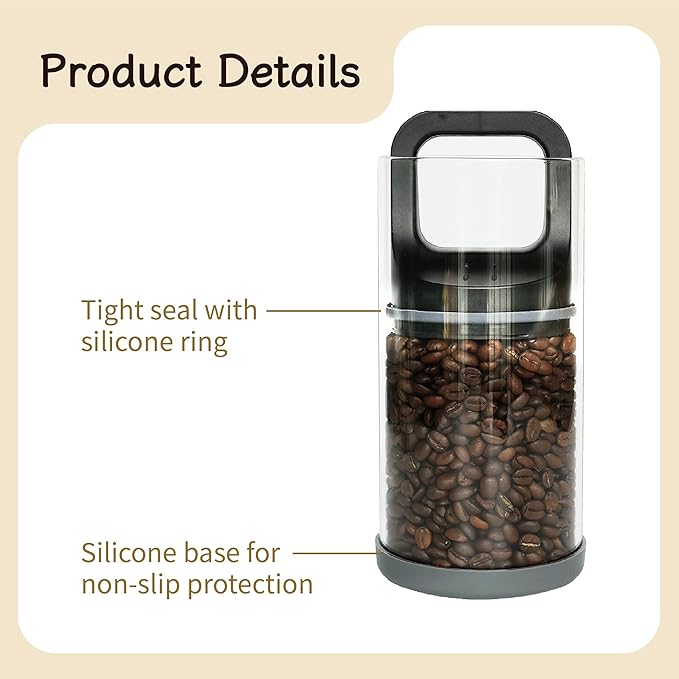 Premium Coffee Canister with Vacuum Seal Technology, Airtight Coffee Bean Storage Container with Push Lid, Borosilicate Glass Container for Freshness (1450ml/50oz)