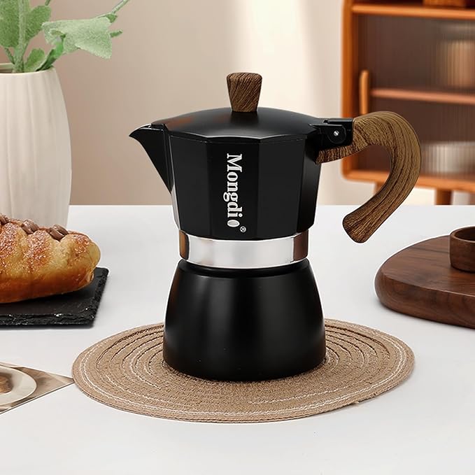 Mongdio Stovetop Espresso Maker Moka Pot, Cuban Coffee Maker Stove top coffee maker Moka Italian Espresso Greca Coffee Maker Brewer Percolator, 3 Espresso Cups, 5 oz - Black