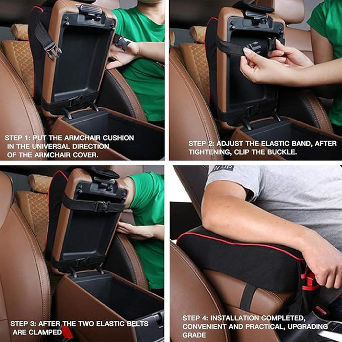 Auto Center Console Armrest Pillow, Memory Foam Car Armrest Cushion with Phone Holder Storage Bag Universal Fit for Most Car (Brown)