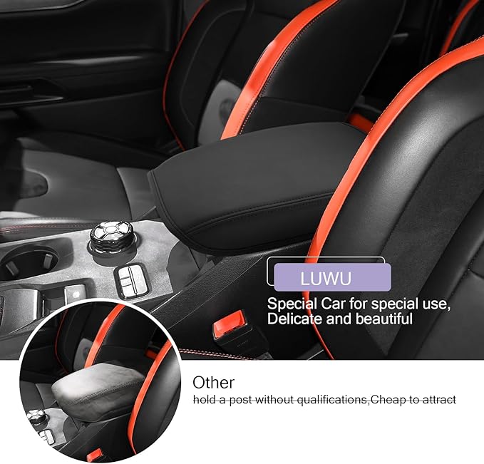 Ranger Center Console Cover Compatible with 2024 2025 Ford Ranger Accessories 2025 Ranger Armrest Cover Center Console Pad Ranger XL/XLT/Lariat/Raptor Armrest Console Cover Soft Leather,Thin Black