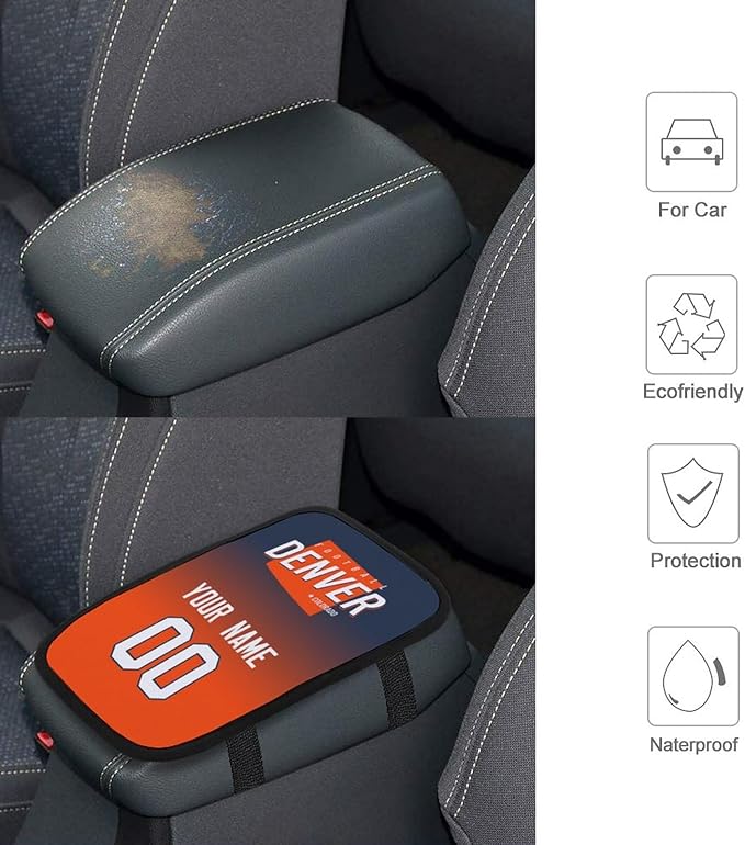 Custom Football Car Armrest Covers Universal Auto Center Console Pad Car handrail Box Cushion Personalized Add Name & Number Fans Gift Fit Suit for SUV Truck Sedan Van