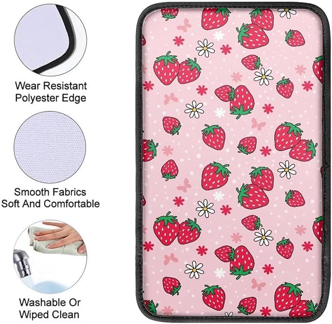 Red Strawberry Arm Rest Cover Car Easy to Install Armrest Console Cover Protect from Pet Claws Cars Console Covers Universal Interior Accessories Cars Arm Rest Cover