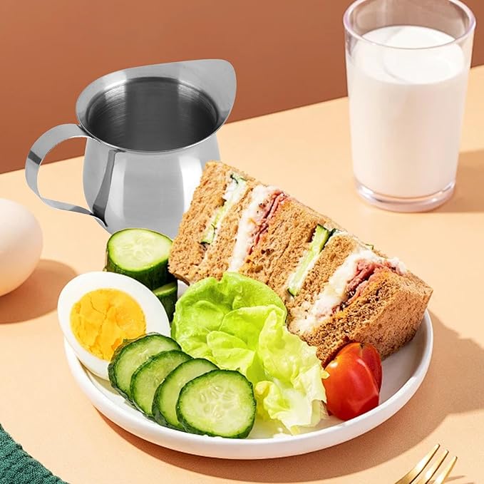 Joyzan Stainless Steel Bell Creamer, Espresso Shot Frothing Pitcher Cup Handle 8oz Serving Cream Pouring Spout Jug Coffee Latte Tea Milk Jam Maple Syrup Sauce Salad Dressing Restaurant Kitchen Art