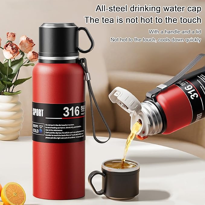 Double wall vacuum Leakproof stainless steel wide mouth insulated water bottle;tea tumbler with tea strainer infuser basket,cup and lid; travel coffee thermoses hot drinks;portable cold thermal flask