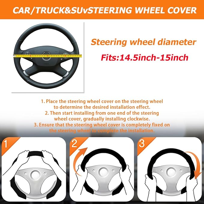 Carbon Fiber Car Steering Wheel Cover, Leather Non-Slip Vehicle Steering Wheel Cover for 14.5-15 Inch, Comfortable Auto Interior Protector Decoration Accessories, Universal Fit(Red)