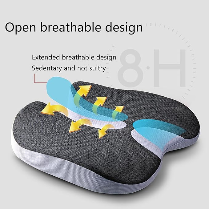 Car Seat Cushion for Long Driving, Ergonomic Memory Foam Seat Cushion, Car Seat Cushion for Back Pain and Lumbar Support Non Slip and Easy Clean for Driving Gaming Chair and Travel C Cool Black