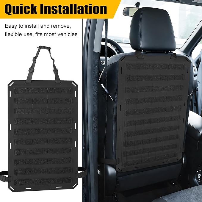 Molle Panels for Car Back Seat, Tactical Seat Back Organizer Covers for Vehicles Truck, Tactical Car Accessories Foldable for Universal Automotive (BK-Foldable)