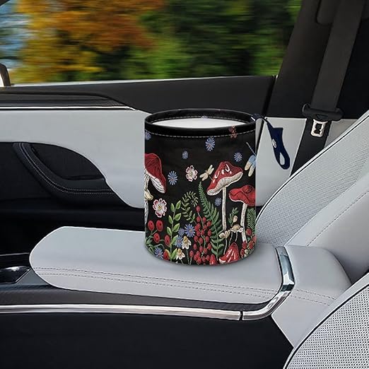 Dragonfly Mushroom Car Garbage Can Mini Car Trash Bin Truck Organizer Auto Storage Bag Waterproof Portable Accessories Road Trip for Kids