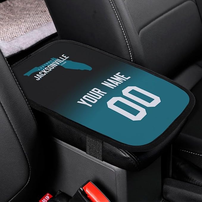 Custom Football Car Armrest Covers Universal Auto Center Console Pad Car handrail Box Cushion Personalized Add Name & Number Fans Gift Fit Suit for SUV Truck Sedan Van