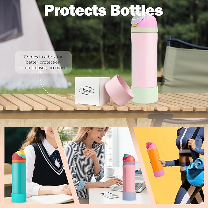 2PCS Silicone Boot for Owala 24oz FreeSip Water Bottle, Anti-Slip Scratch-Resistant Bottom Sleeve, Protective Sports Bottles Accessories, BPA-Free