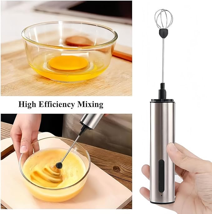 Rechargeable Milk Frother Hanheld, 5 - Function Whisk Electric Coffee Frother, Portable Handheld Frother Wand Drink Mixer for Matcha Lattes, Cappuccino, Kitchen Gift, Stainless Steel Silver