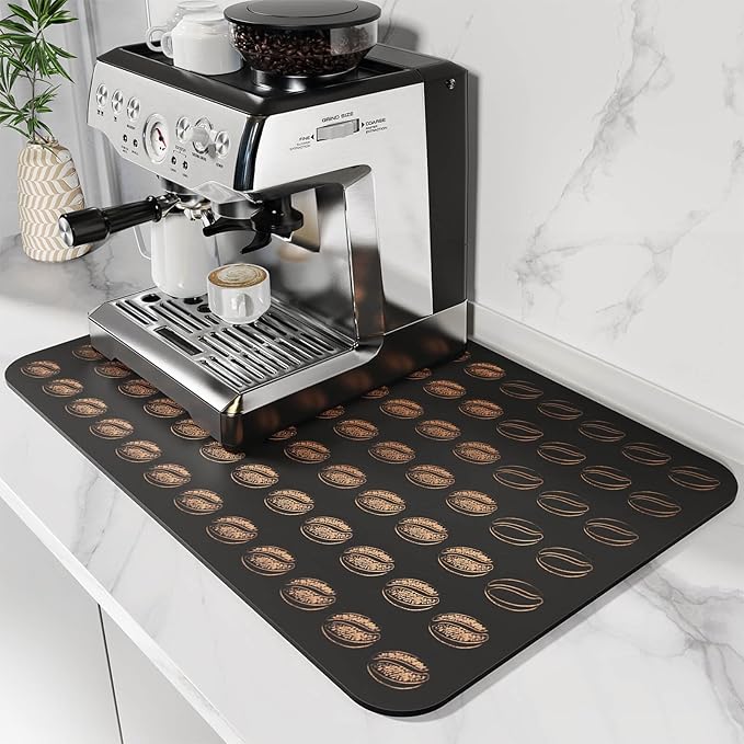 DK177 Coffee Mat - Dish Drying Mat for Kitchen Counter , Hide Stain, Absorbent with Waterproof Rubber Backing, Fit Kitchen Dish Rack Bar Accessories, 24" x 16"