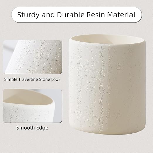 Bathroom Trash Can, 1.6 Gallon Small Trash Can Cabinet, Simple Stone Look Oval Office Garbage Bin, Decorative Waste Basket for Bedroom, Living Room, Kitchen (Off White)