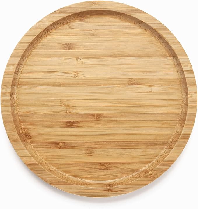 Round Bamboo Tray, Wood Serving Tray, Wooden Platter, Wood Charcuterie Board, Decorative Tray for Coffee Table, 7.9 inch