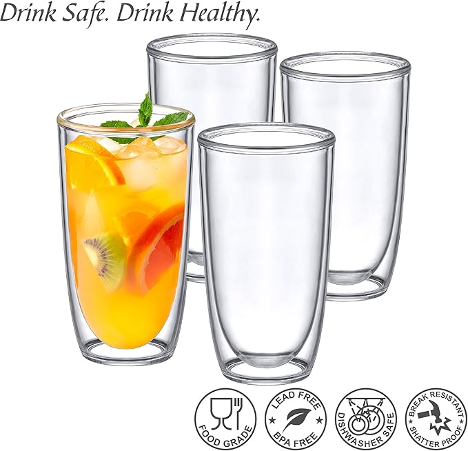Amazing Abby - Andes - 22-Ounce Insulated Plastic Tumblers (Set of 4), Double-Wall Plastic Drinking Glasses, All-Clear Reusable Cups, BPA-Free, Shatter-Proof, Dishwasher-Safe