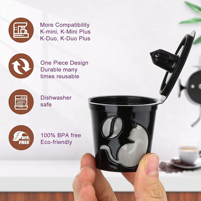 Reusable K Cups for K-Mini/K-Duo/K-express, 4 Pack Reusable Coffee Pods for K-eurig, BPA Free Refillable Single K Cups for K-eurig 1.0 & 2.0 Series