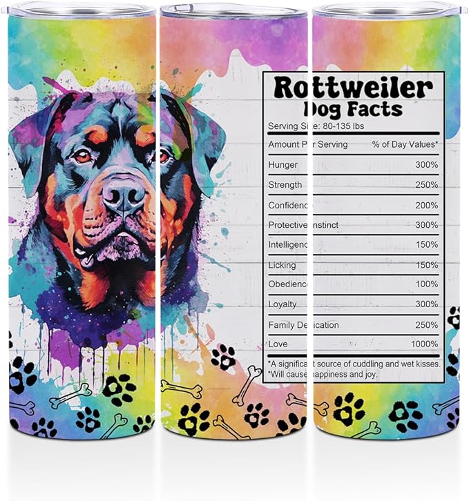 Rottweiler Gifts for Women, 20 Oz Straight Skinny Tumblers, Stainless Steel Tumbler, Double Wall Vacuum Travel Mug, Dog Stuff Animal Coffee Cup, Insulated Coffee Mug Thermal Cup for Office, Outdoor