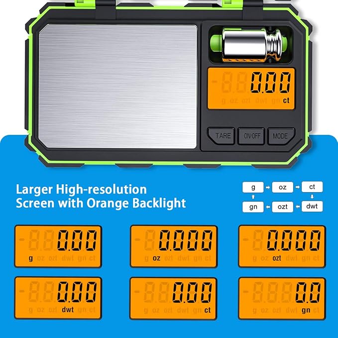 AMIR Digital Mini Scale, 200g /0.01g Pocket Scale, 50g Calibration Weight, Electronic Smart Scale, 6 Units, LCD Backlit Display, Tare, Auto Off, Stainless Steel (Battery Included)