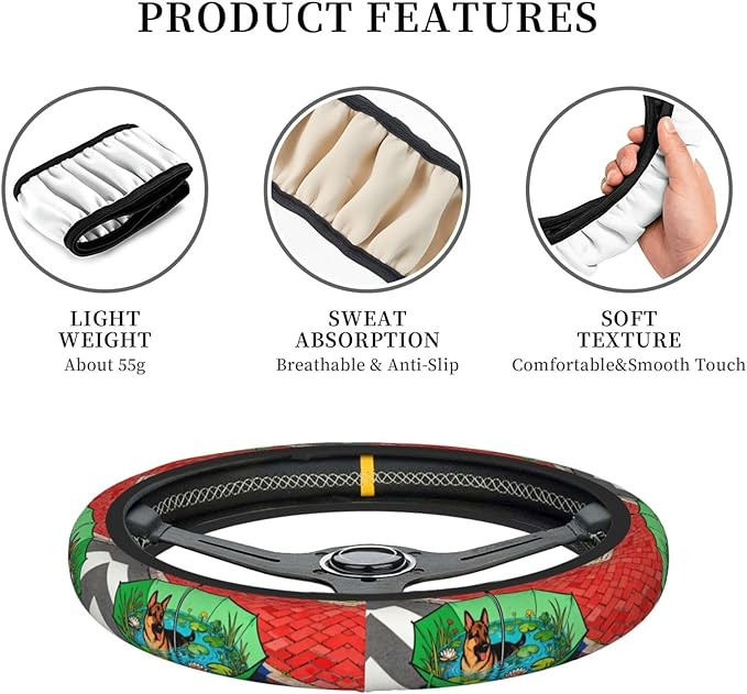 Border Collie Prints Neoprene Steering Wheel Covers Women Men Car Accessories, Universal 15 Inch Fit Auto, Suvs, Truck