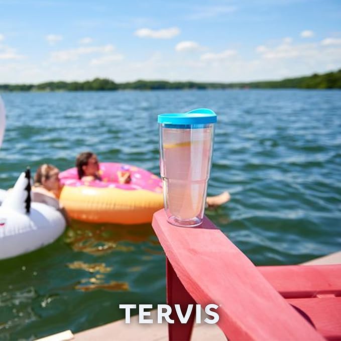 Tervis Clear & Colorful Tabletop Made in USA Double Walled Insulated Tumbler Travel Cup Keeps Drinks Cold & Hot, 24oz - 2pk, Clear