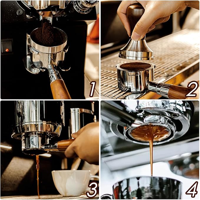 54mm Bottomless Portafilter with 3 Ears, Includes Magnetic Dosing Funnel, Etched & Sintered Filter Screens, Double Shot Basket, Stainless Steel Holder with Redwood Handle, Fits Breville54mm Machines