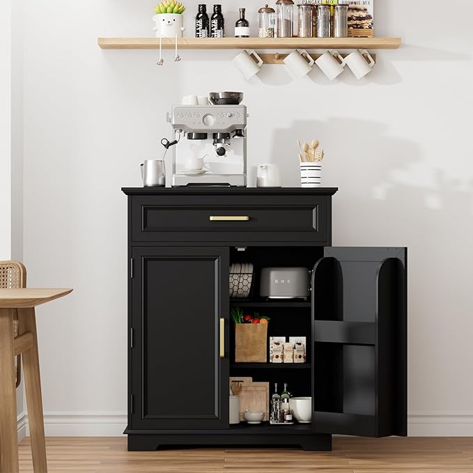 Kitchen Storage Cabinet with Drawer, Buffet Cabinet with Storable Door, Modern Floor Sideboard, for Living Room, Entryway,Black